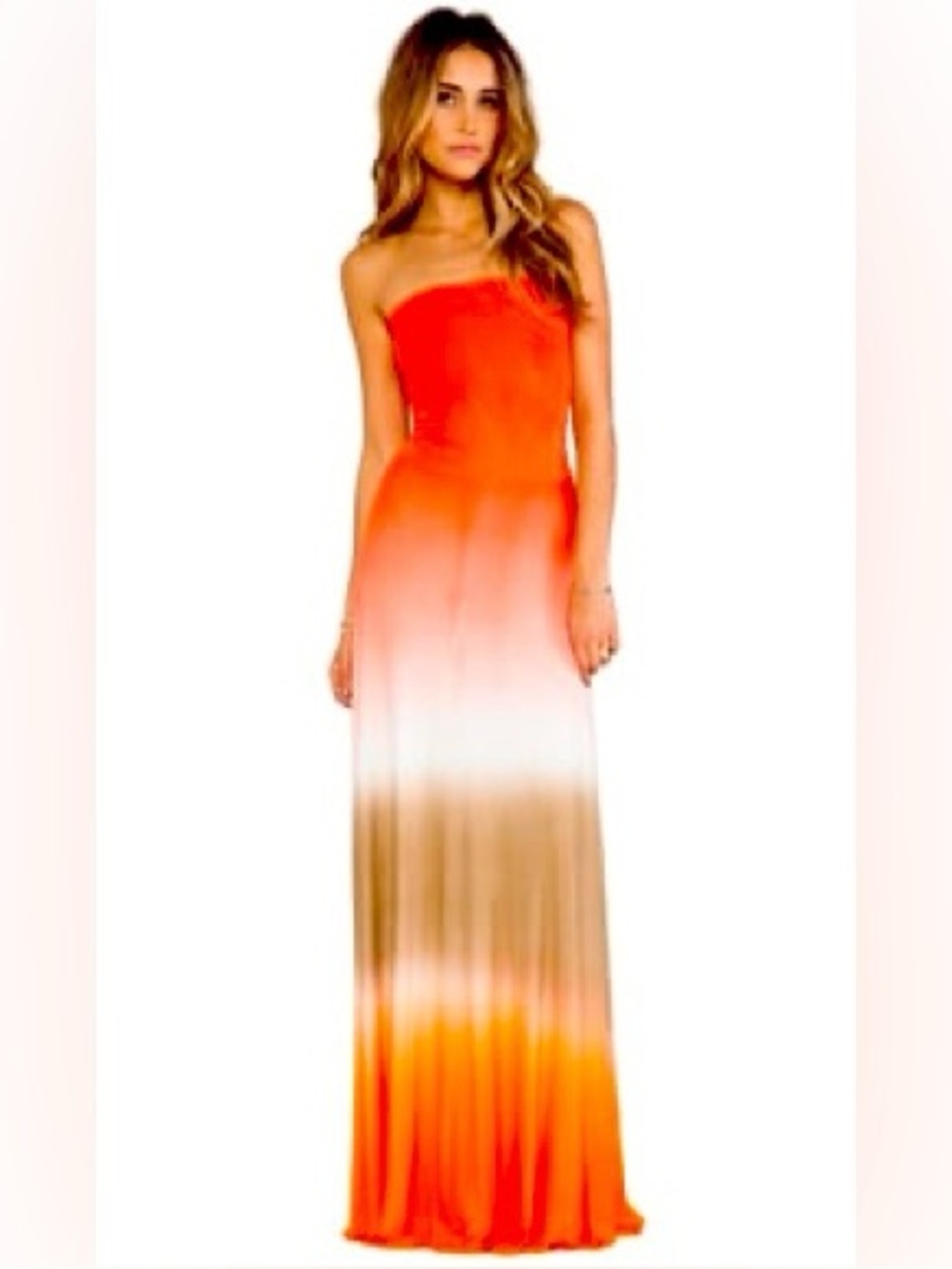 Young fabulous and broke, orange, ombre, gradient, tie-dye strapless maxi dress